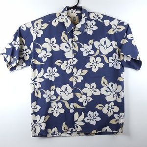 Kahala Mens L Blue Hawaiian Button Front Shirt